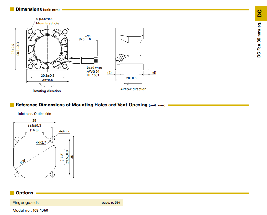 山洋DC12V軸流風(fēng)扇 9HV3612P3K001產(chǎn)品尺寸圖： 