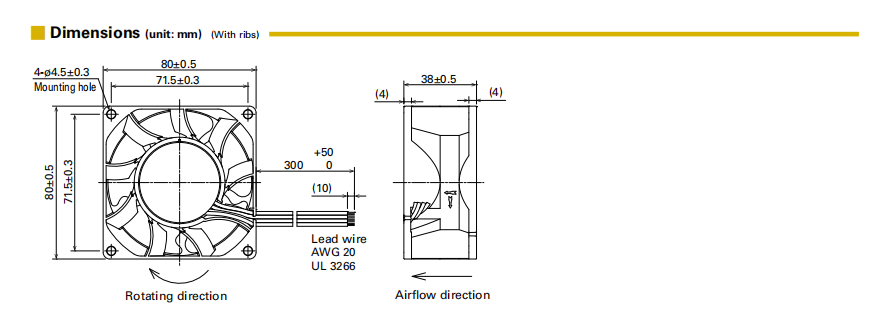 山洋軸流風(fēng)扇 9HVB0812P1G001 產(chǎn)品尺寸圖：