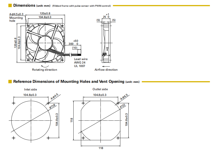 山洋軸流風(fēng)扇9RA1212P4G001 產(chǎn)品尺寸圖: