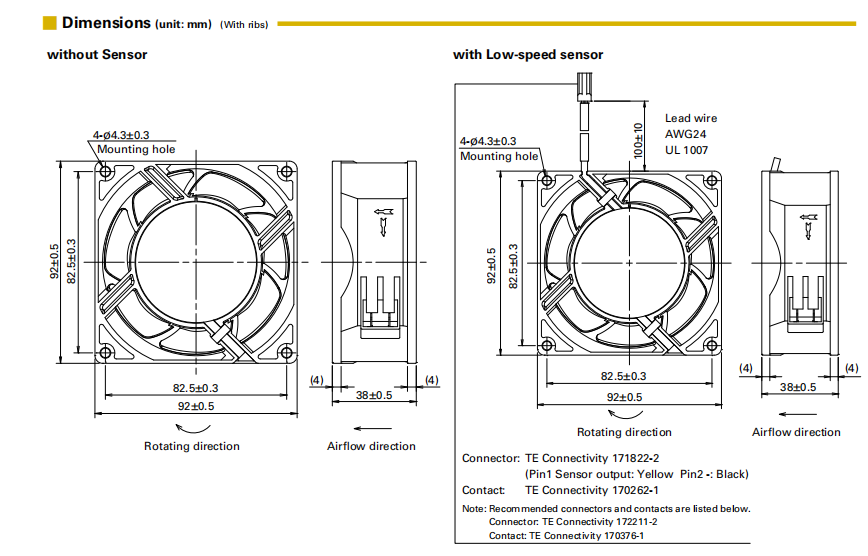 山洋ACDC軸流風(fēng)扇 9AD0901H12 產(chǎn)品尺寸圖： 