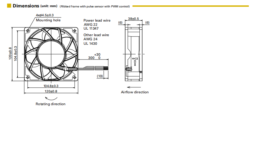 山洋ACDC軸流風(fēng)扇 9ADA1201G1002 產(chǎn)品尺寸圖: