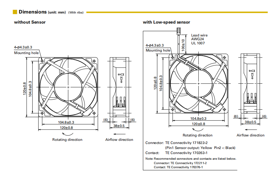 山洋ACDC軸流風(fēng)扇 9AD1201H12 產(chǎn)品尺寸圖: