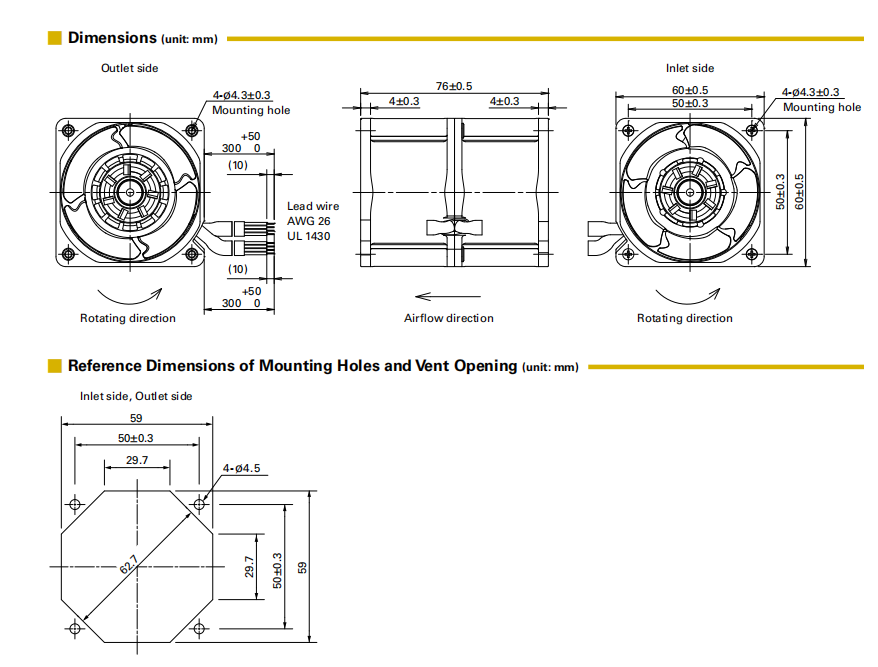 山洋San Ace長(zhǎng)壽命雙重反轉(zhuǎn)軸流風(fēng)扇 9CRLA0612P0G001 產(chǎn)品尺寸圖： 