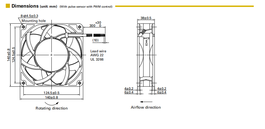 山洋長壽命軸流風(fēng)扇 9LG1412P1A001 產(chǎn)品尺寸圖： 