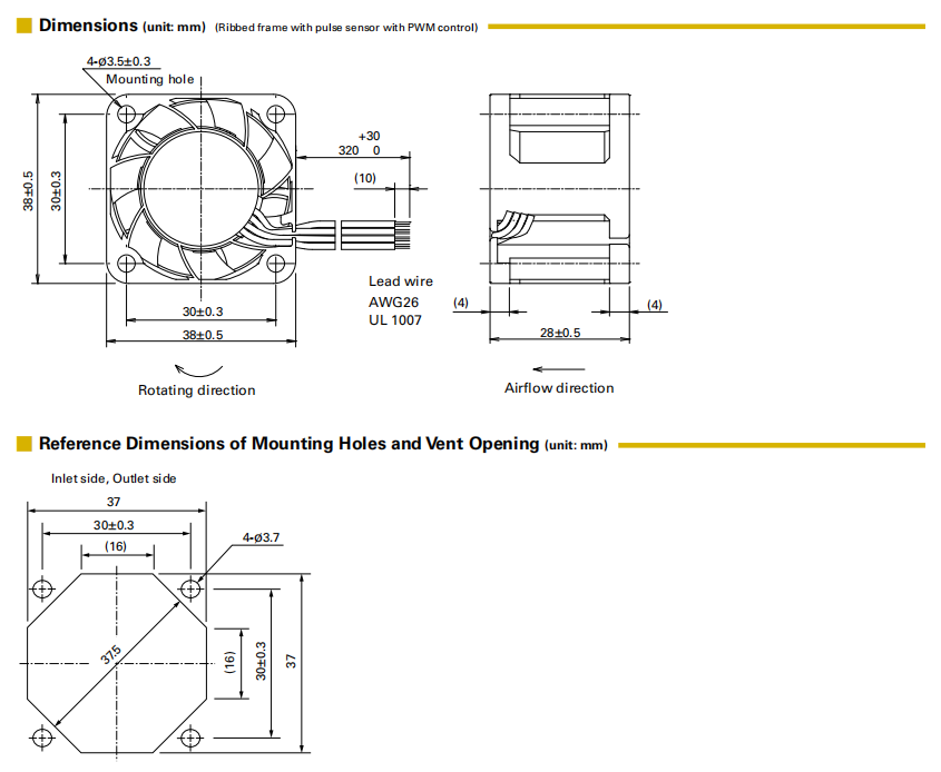 SAN ACE三洋散熱風扇 山洋San Ace 9GA0312P3K001 38mm 12V低功耗直流散熱風扇 | SANYO DENKI官方規(guī)格2